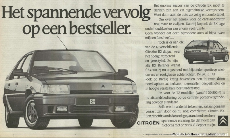Dagbladadvertentie ter introductie van de BX Série 3