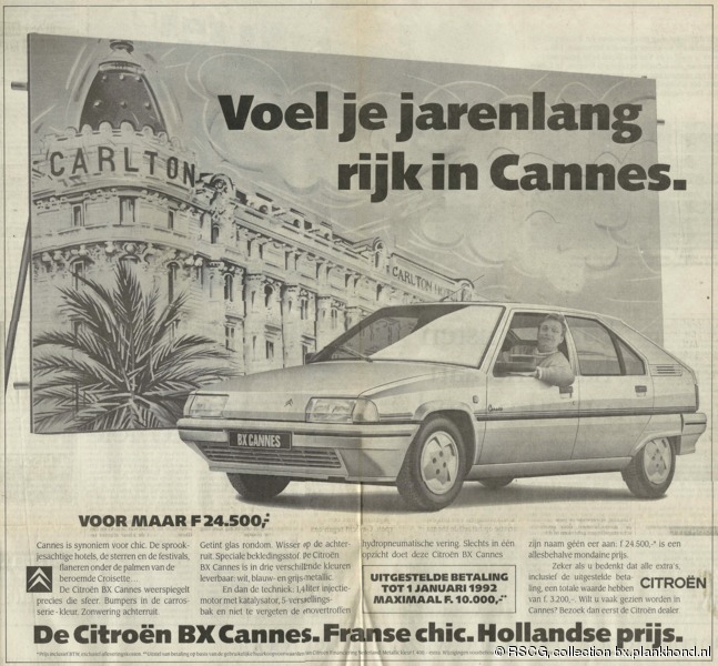 BX Cannes dagbladadvertentie